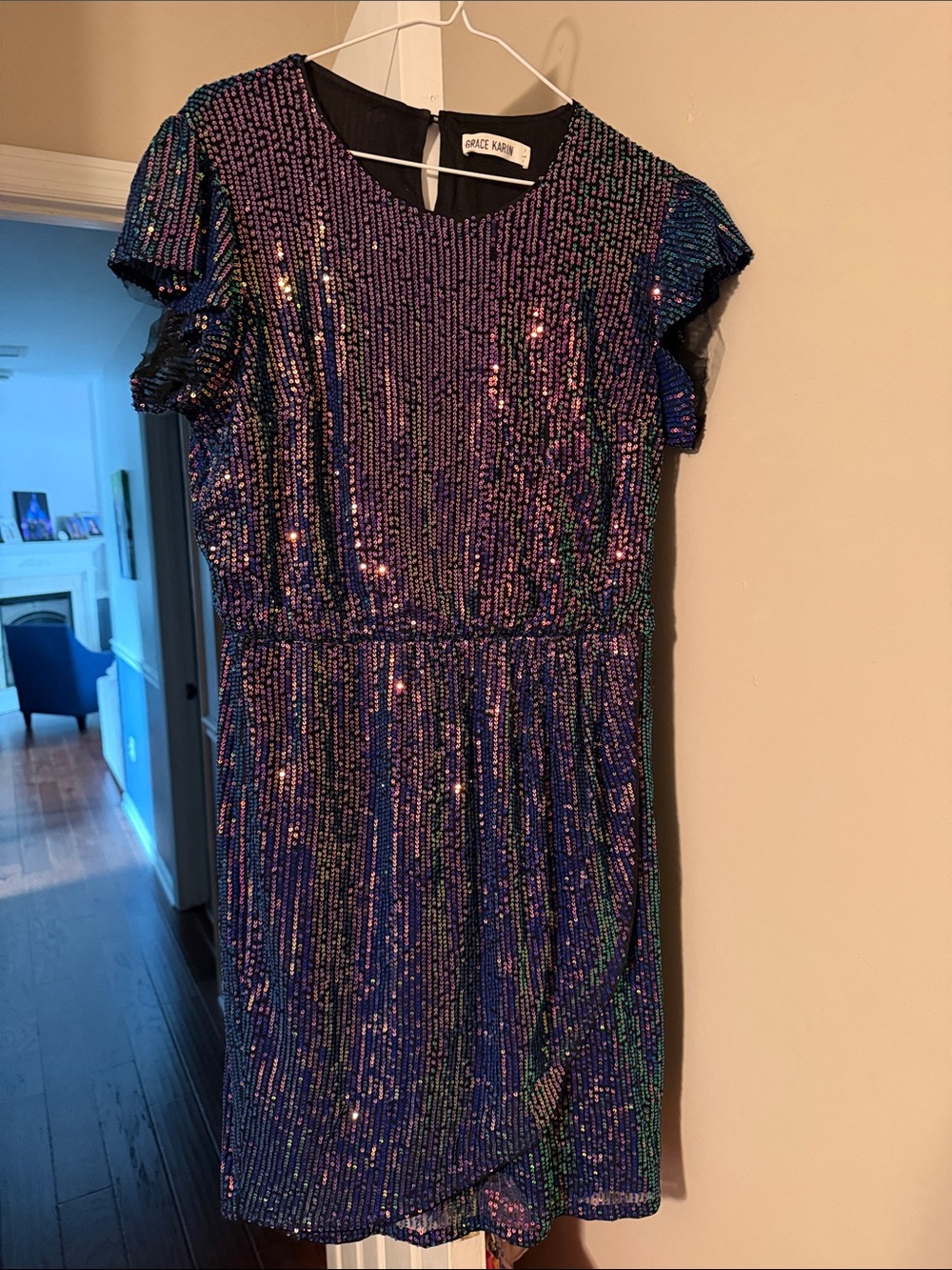 Grace Karin Iridescent Purple-Blue Sequin Cocktail Dress
